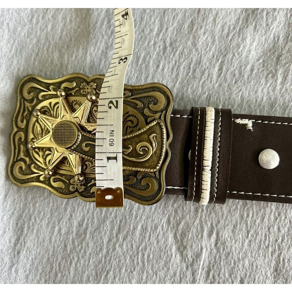 Cinturones Western Leather 50” Belt Spinning Spur‎ Buckle Mens Size 44